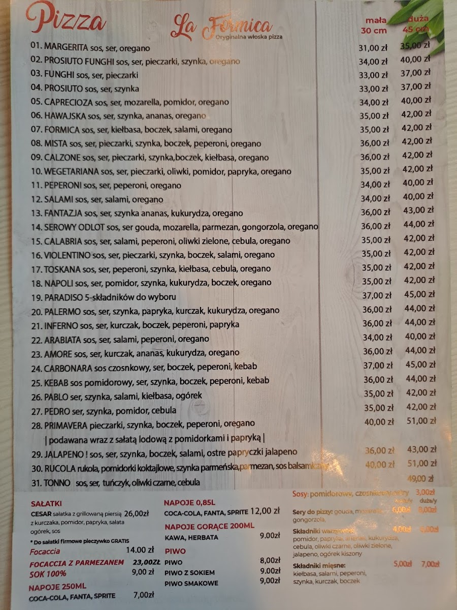 Menu Pizzeria La Formica-1